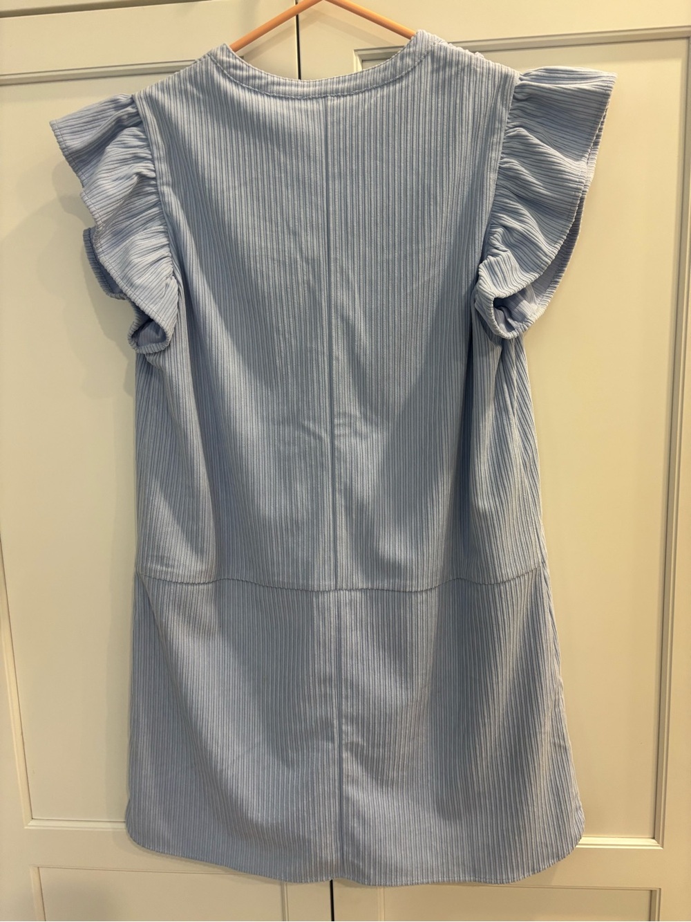 THML Light Blue Pinstripe Flutter-Sleeve Casual Dress - Picture 2 of 3